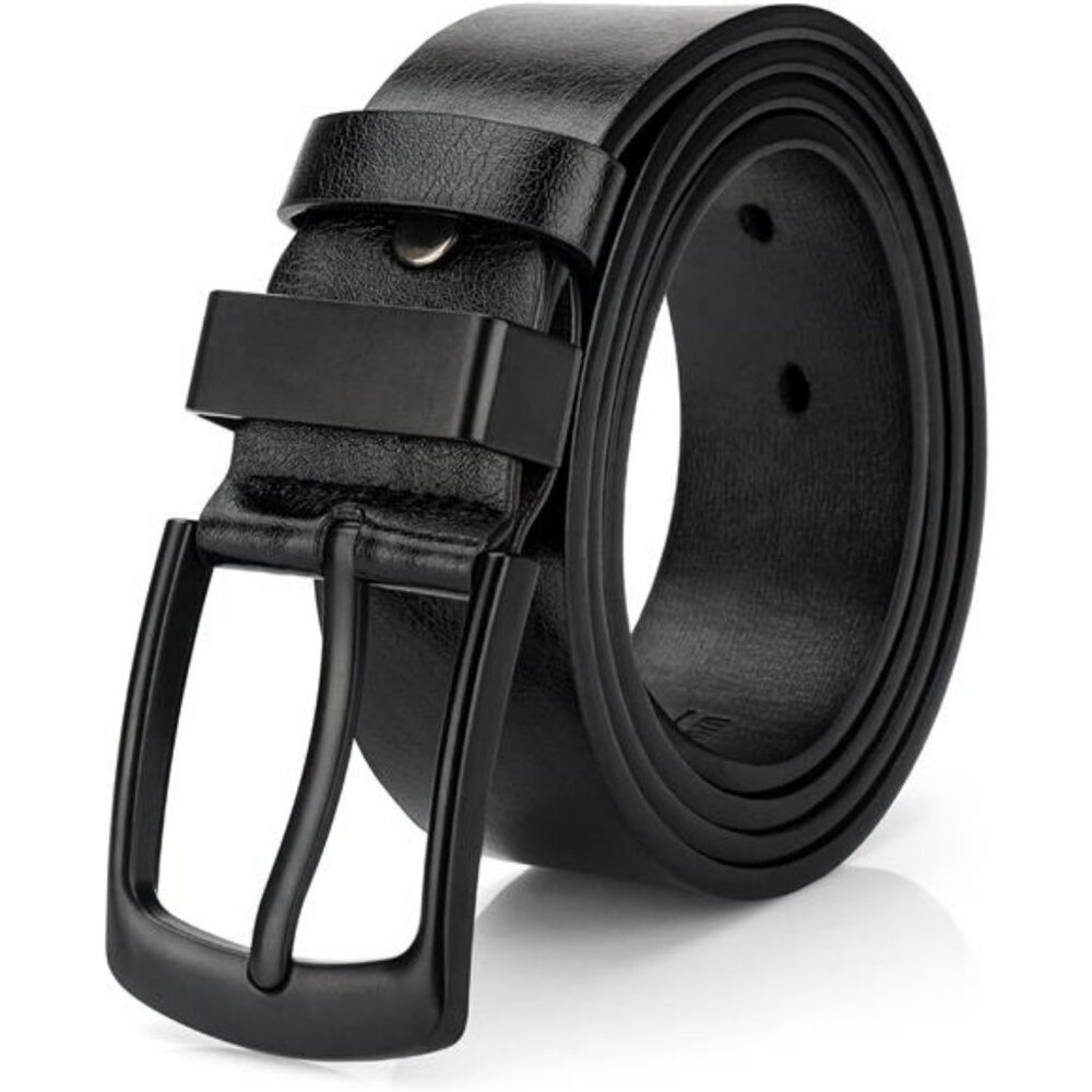 Maikun Mens Black Leather Belt Casual Dress Belt for Jeans Pants Adjustable